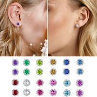 1 Pair Simple Style Round Inlay Sterling Silver Birthstone Ear Studs main image 3