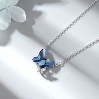 Simple Style Butterfly Sterling Silver Inlay Crystal Pendant Necklace main image 1