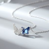 Style Simple Papillon Argent Sterling Incruster Cristal Pendentif main image 1