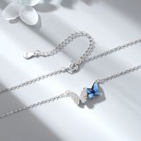 Style Simple Papillon Argent Sterling Incruster Cristal Pendentif main image 3