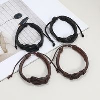 Retro Simple Style Knot Pu Leather Wax Rope Men's Wristband main image 1