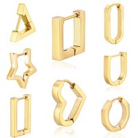 1 Piece Hip-Hop Rock Simple Style Star Heart Shape Metal Button 304 Stainless Steel Copper Gold Plated Hoop Earrings main image 1