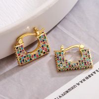 1 Pair Sweet Simple Style Commute Square Plating Inlay Copper Zircon 18k Gold Plated Hoop Earrings main image 4