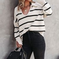Women's Sweater Long Sleeve Sweaters & Cardigans Casual Stripe sku image 7
