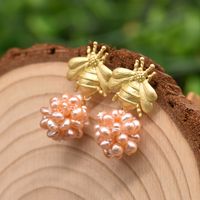 1 Pair Simple Style Bee Pearl Inlay Pearl Zircon Drop Earrings sku image 8