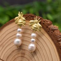 1 Pair Simple Style Bee Pearl Inlay Pearl Zircon Drop Earrings sku image 1