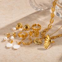 Wholesale Ig Style Beach Starfish Shell Stainless Steel Imitation Pearl Plating 18k Gold Plated Rings Earrings Necklace main image 4