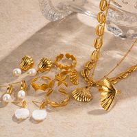 Wholesale Ig Style Beach Starfish Shell Stainless Steel Imitation Pearl Plating 18k Gold Plated Rings Earrings Necklace main image 5