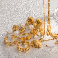 De Gros Style Ig Plage Étoile De Mer Coquille Acier Inoxydable Perle D'imitation Placage Plaqué Or 18k Anneaux Des Boucles D'oreilles Collier main image 3