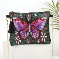 Women's Pu Leather Animal Flower Butterfly Ethnic Style Rhinestone Diamonds Zipper Crossbody Bag sku image 6