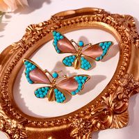 1 Pair Ethnic Style Water Droplets Butterfly Inlay Alloy Resin Earrings main image 1