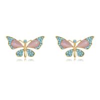 1 Pair Ethnic Style Water Droplets Butterfly Inlay Alloy Resin Earrings main image 3