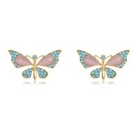 1 Pair Ethnic Style Water Droplets Butterfly Inlay Alloy Resin Earrings sku image 1