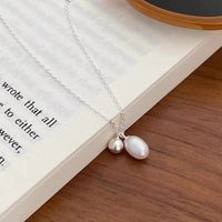 Simple Style Round Sterling Silver Plating Inlay Freshwater Pearl Pendant Necklace sku image 1