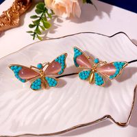 1 Pair Ethnic Style Water Droplets Butterfly Inlay Alloy Resin Earrings main image 6