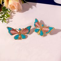 1 Pair Ethnic Style Water Droplets Butterfly Inlay Alloy Resin Earrings main image 4