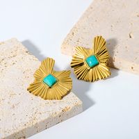 1 Pair Retro Streetwear Geometric Plating Inlay 304 Stainless Steel Natural Stone 18K Gold Plated Ear Studs main image 1