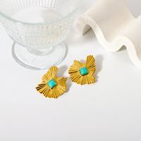 1 Pair Retro Streetwear Geometric Plating Inlay 304 Stainless Steel Natural Stone 18K Gold Plated Ear Studs main image 3