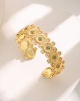 French Style Floral Daisy Copper Plating Inlay Zircon 18k Gold Plated Bangle main image 1
