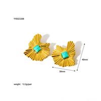 1 Pair Retro Streetwear Geometric Plating Inlay 304 Stainless Steel Natural Stone 18K Gold Plated Ear Studs sku image 1