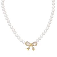 Elegant Classic Style Bow Knot Imitation Pearl Beaded Women's Necklace sku image 1