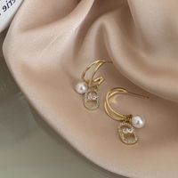 1 Pair Elegant Lady Geometric Imitation Pearl Alloy Drop Earrings sku image 1