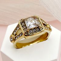 304 Stainless Steel 14K Gold Plated Modern Style Plating Inlay Square Zircon Rings main image 1