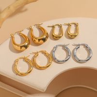 1 Pair Elegant C Shape U Shape Asymmetrical Plating Inlay 304 Stainless Steel Zircon Earrings main image 8