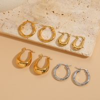 1 Pair Elegant C Shape U Shape Asymmetrical Plating Inlay 304 Stainless Steel Zircon Earrings main image 1