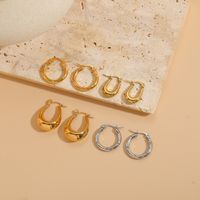 1 Pair Elegant C Shape U Shape Asymmetrical Plating Inlay 304 Stainless Steel Zircon Earrings main image 3