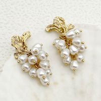 1 Pair Glam Classical Round Tassel Plating 304 Stainless Steel Pearl 14K Gold Plated Drop Earrings main image 1