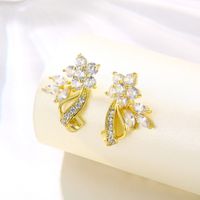 1 Pair Simple Style Flower Plating Inlay Copper Zircon K Gold Plated Rhodium Plated Ear Studs main image 5