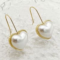 1 Pair Casual Elegant Heart Shape Plating Inlay 304 Stainless Steel Pearl 14K Gold Plated Ear Hook sku image 1