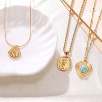 Casual Elegant Heart Shape Flower Shell Stainless Steel Plating Inlay Turquoise 18k Gold Plated Pendant Necklace main image 6