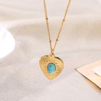 Casual Elegant Heart Shape Flower Shell Stainless Steel Plating Inlay Turquoise 18k Gold Plated Pendant Necklace main image 4
