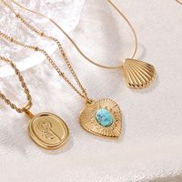 Casual Elegant Heart Shape Flower Shell Stainless Steel Plating Inlay Turquoise 18k Gold Plated Pendant Necklace main image 5