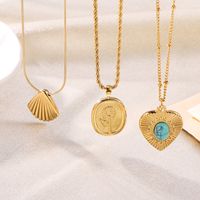 Casual Elegant Heart Shape Flower Shell Stainless Steel Plating Inlay Turquoise 18k Gold Plated Pendant Necklace main image 8