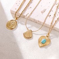 Casual Elegant Heart Shape Flower Shell Stainless Steel Plating Inlay Turquoise 18k Gold Plated Pendant Necklace main image 7