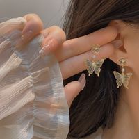 1 Pair Fairy Style Cute French Style Flower Butterfly Enamel Plating Copper 14k Gold Plated Drop Earrings main image 1