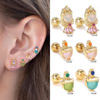 1 Piece Simple Style Round Plating Inlay Brass Zircon 18k Gold Plated White Gold Plated Ear Studs main image 1