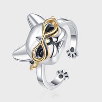 Cute Dog Sterling Silver Plating Open Rings sku image 1