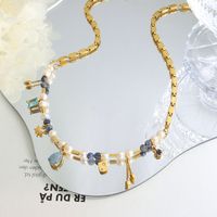 Elegant Star Water Droplets Freshwater Pearl Titanium Steel Brass Inlay Natural Stone Glass Stone Necklace main image 4