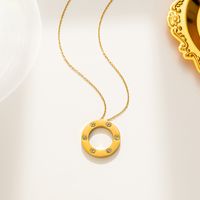 Streetwear Round Titanium Steel Plating Inlay Zircon 18k Gold Plated Pendant Necklace main image 2