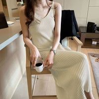 Women's A-line Skirt Casual U Neck Solid Color Midi Dress Holiday main image 2
