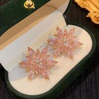 1 Pair Elegant Lady Heart Shape Flower Plating Inlay Alloy Zircon Earrings sku image 9