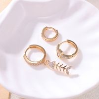 3 Pieces Set Glam Luxurious Shiny Circle Fish Bone Plating Inlay Copper Zircon Gold Plated Drop Earrings Earrings main image 2