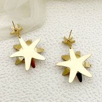 1 Pair Classical Starfish Flower Plating 304 Stainless Steel Natural Stone Pearl Beads 14K Gold Plated Drop Earrings main image 3