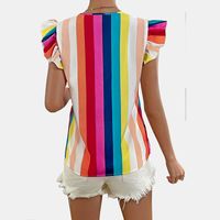 Women's Blouse Short Sleeve Blouses Ruffles Casual Rainbow Stripe main image 3