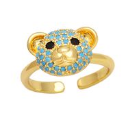 Cute Fashion Sweet Bear Copper Plating Inlay Zircon 18k Gold Plated Open Rings main image 3
