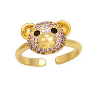 Cute Fashion Sweet Bear Copper Plating Inlay Zircon 18k Gold Plated Open Rings sku image 3